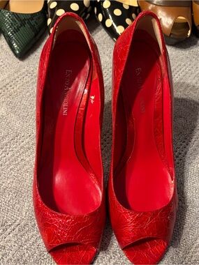 Enzo Angiolini Red Peep-Toe Heels